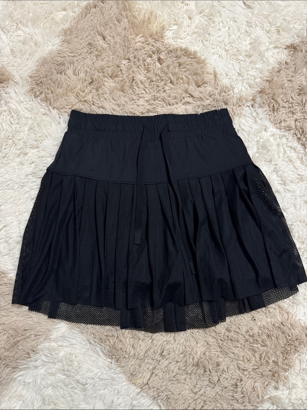 NWOT Black Pleated Mesh Skort with Drawstring Waist